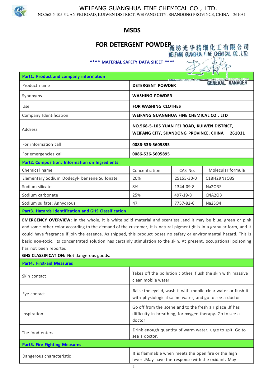 MSDS Certificate